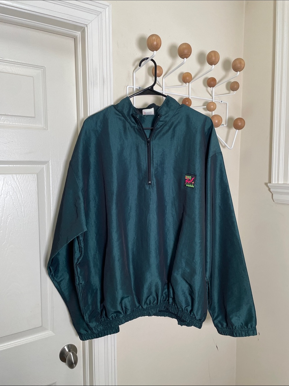 Surf Style - 90s Pullover Half Zip Vintage Wind Breaker - Green - XXL